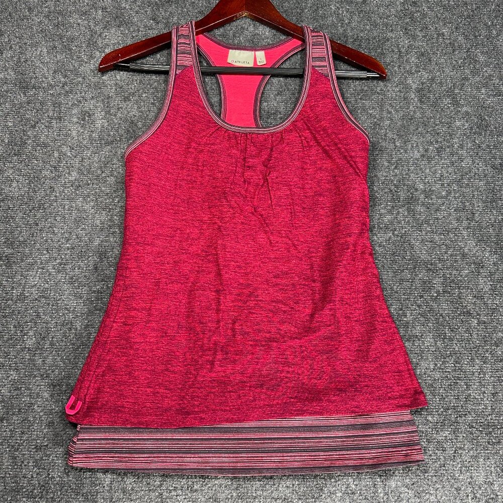 Athleta  Royal Pigeon Tank Top Womens Small  Built In Bra Red Layered Look